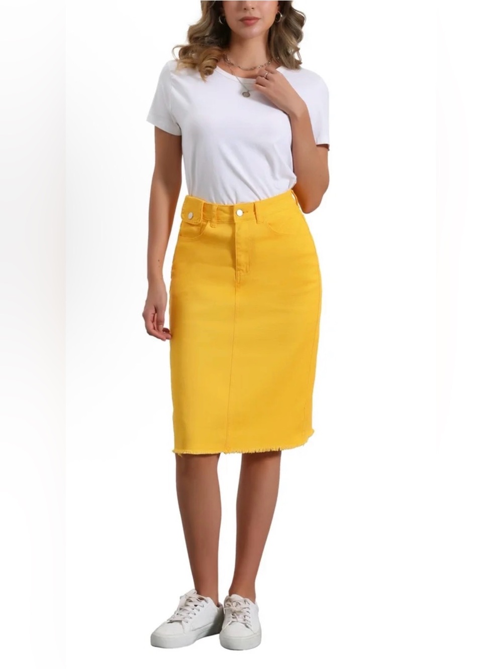Yellow Denim Pencil Skirt - Women's